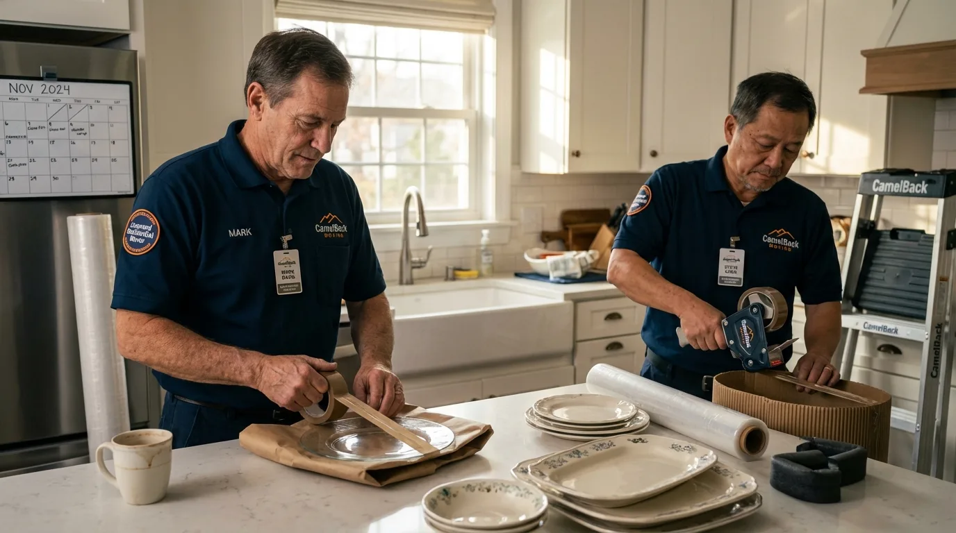 Professional crew packing kitchen dishware in Bronson, MI